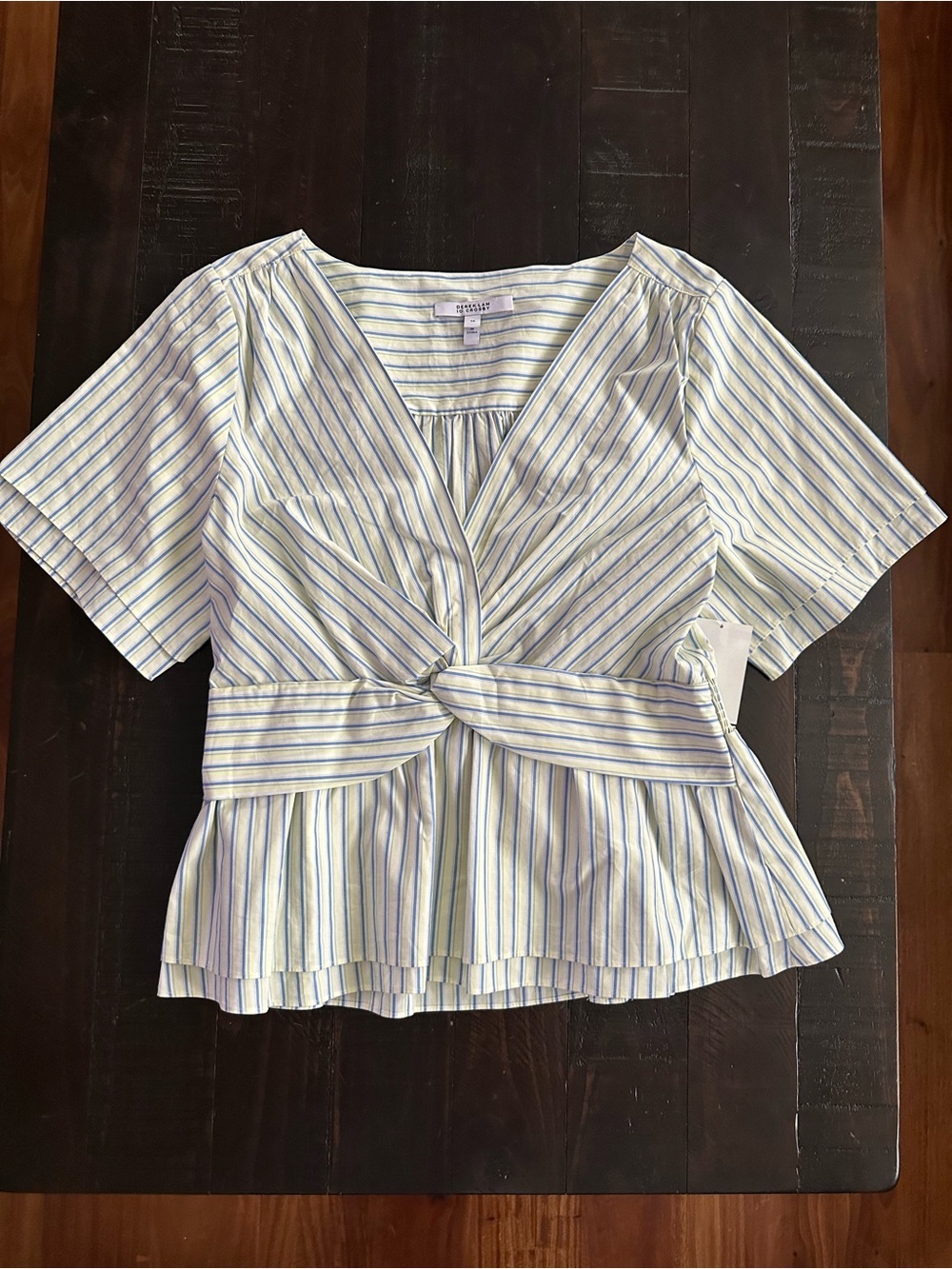 DEREK LAM 10 CROSBY Size 10 Caspien Twist Stripe Deep v-neck Top NEW NO TAG